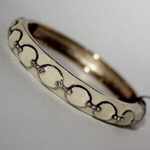Neutral Gold Tone Nude Hinged Cuff Oval Classic Design Oval Link Enamel Bracelet